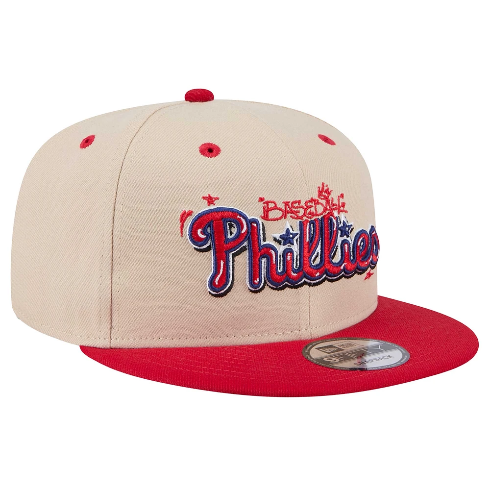 Casquette ajustable à pression 9FIFTY pour homme New Era, couleur crème, Philadelphia Phillies, Injection Team Art, 24 NWC Q4, MLB TEAM ART