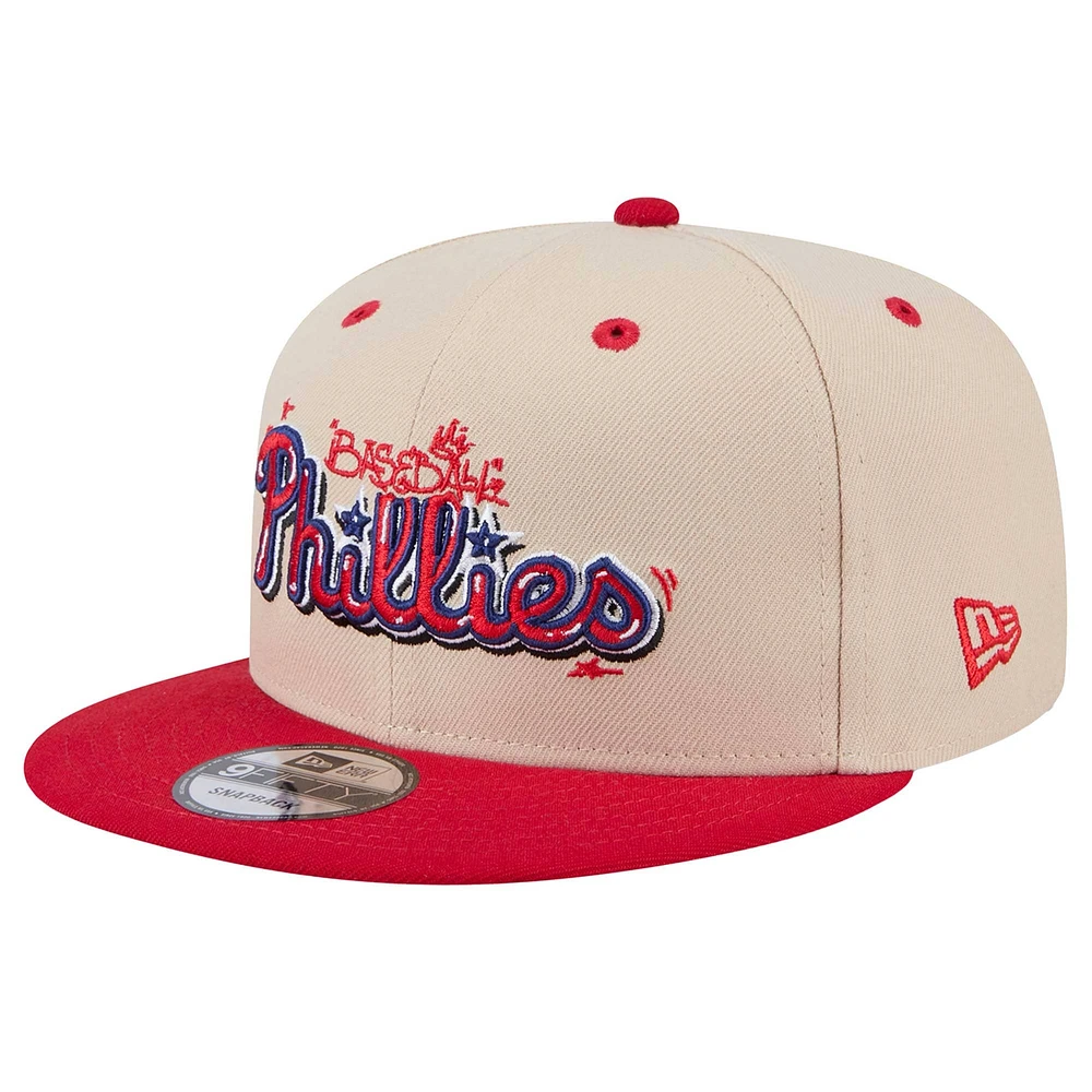 Casquette ajustable à pression 9FIFTY pour homme New Era, couleur crème, Philadelphia Phillies, Injection Team Art, 24 NWC Q4, MLB TEAM ART