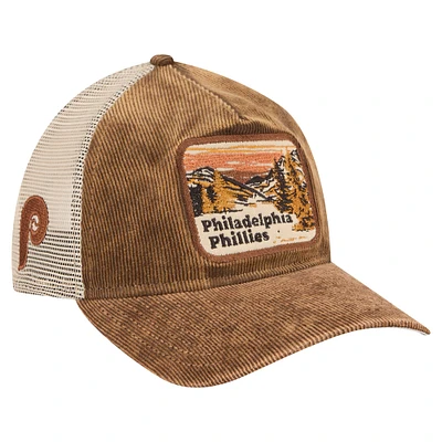 Casquette camionneur ajustable New Era marron foncé pour homme, motif vintage des Philadelphia Phillies, modèle 9TWENTY A-Frame