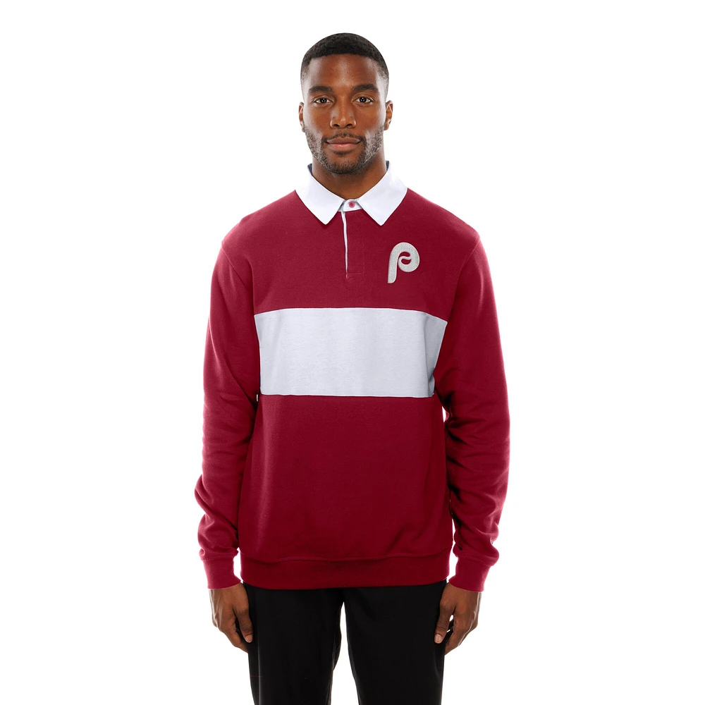 Polo de rugby à blocs couleurs rouge foncé Philadelphia Phillies Throwback Prep New Era pour homme
