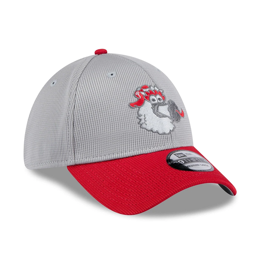 Men's New Era  Gray/Red Philadelphia Phillies 2025 Batting Practice 39THIRTY Flex Hat