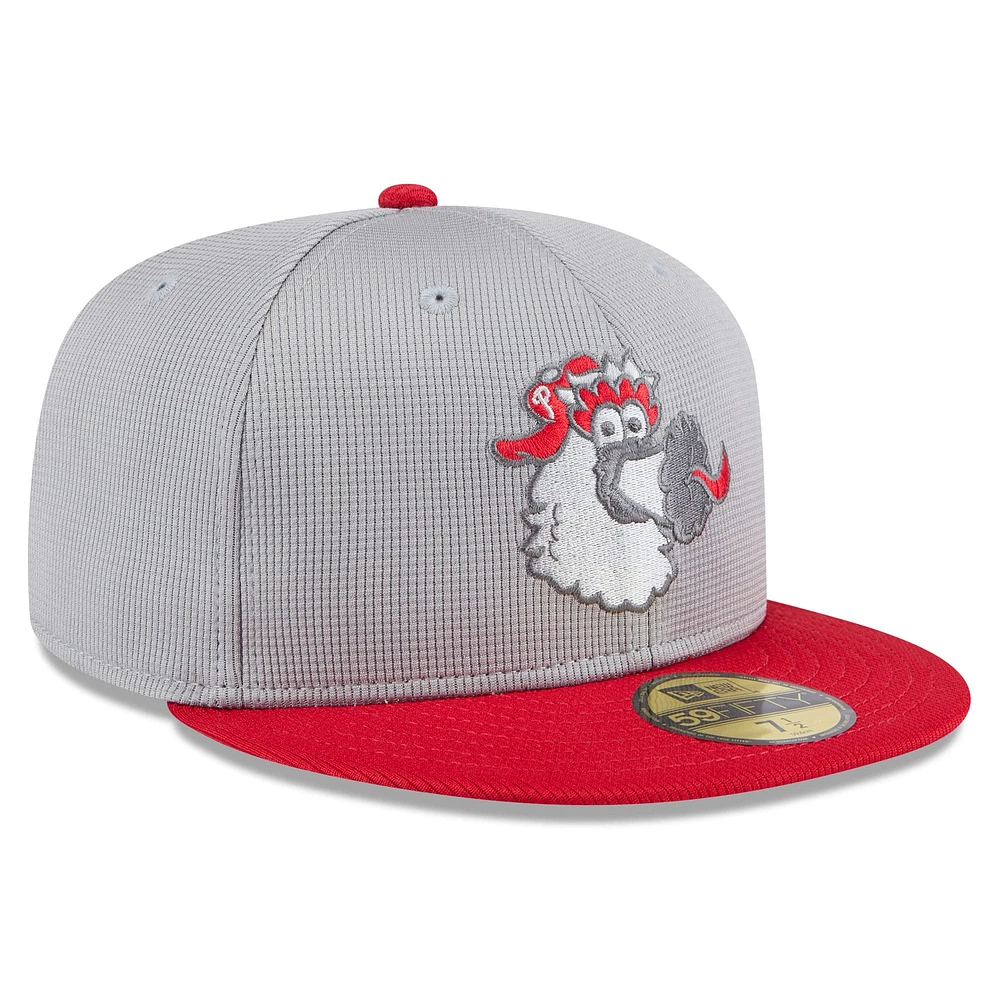 Men's New Era  Gray/Red Philadelphia Phillies 2025 Batting Practice 59FIFTY Fitted Hat