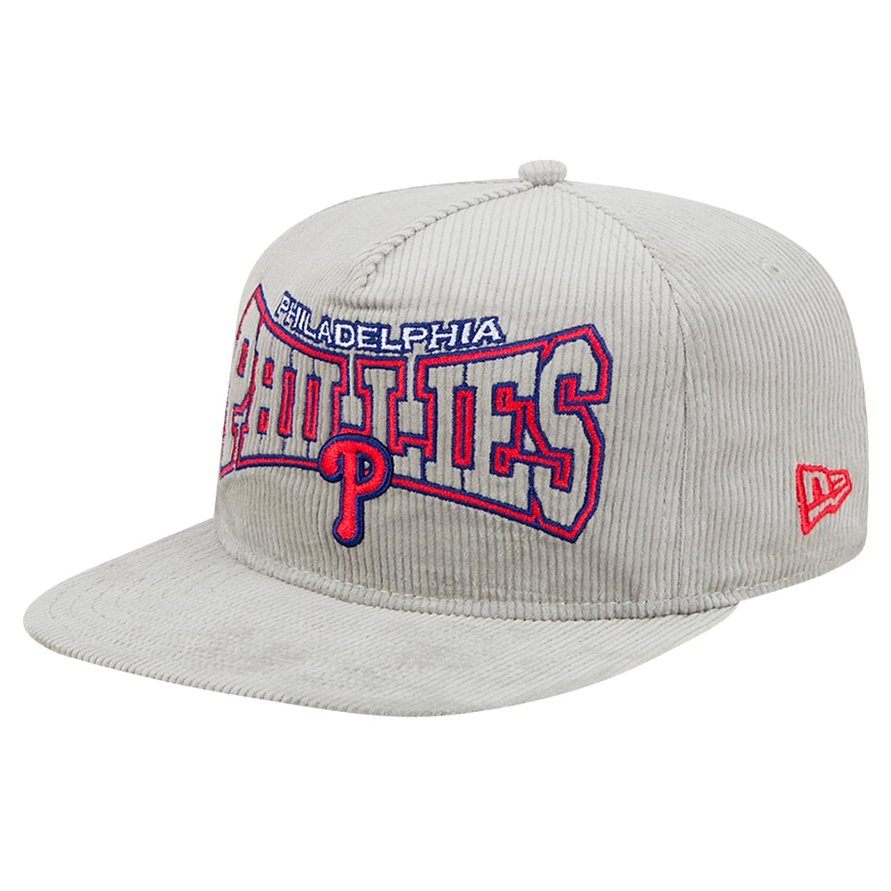 Casquette de golf Snapback en velours côtelé gris Philadelphia Phillies de New Era pour homme