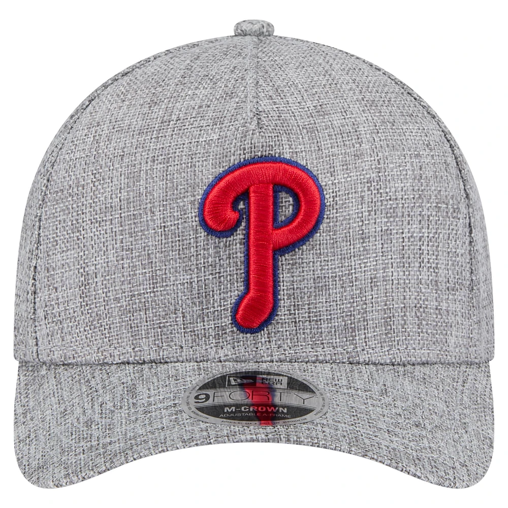 Men's New Era Gray Philadelphia Phillies Cotton Weave M-Crown A-Frame 9FORTY Adjustable Hat