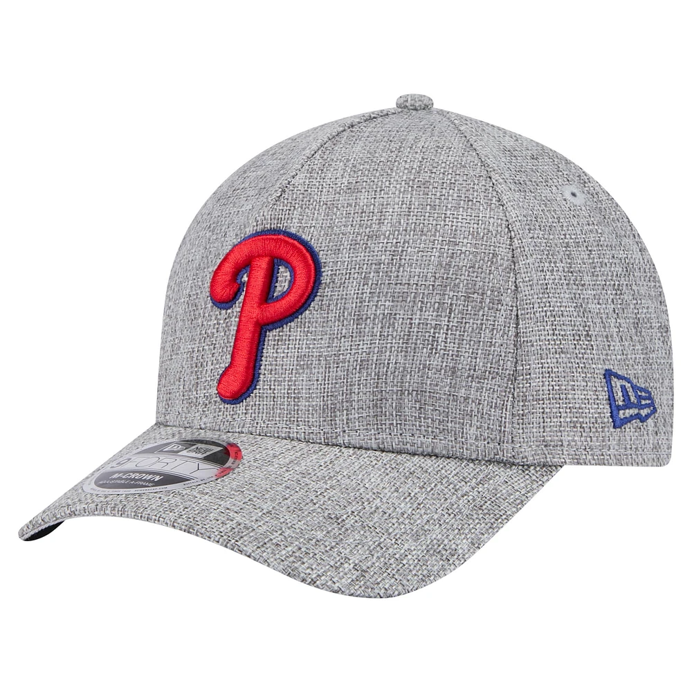 Men's New Era Gray Philadelphia Phillies Cotton Weave M-Crown A-Frame 9FORTY Adjustable Hat