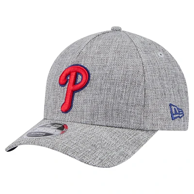 Men's New Era Gray Philadelphia Phillies Cotton Weave M-Crown A-Frame 9FORTY Adjustable Hat