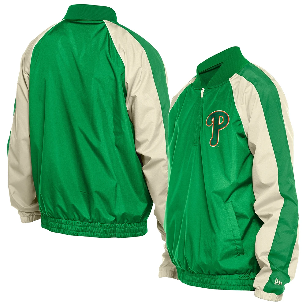 Men's New Era Kelly Green Philadelphia Phillies St. Patrick's Day Ripstop Raglan Quarter-Zip Windbreaker