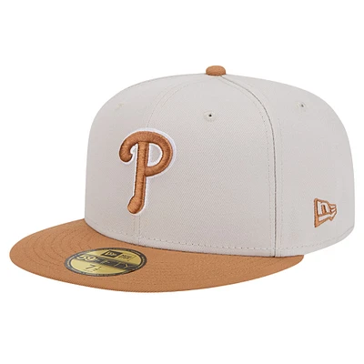 Pack de couleurs bicolores 59FIFTY New Era pour hommes, kaki/marron, casquette ajustée des Phillies Philadelphie