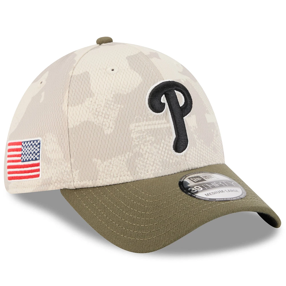 Men's New Era Light Beige/Olive Philadelphia Phillies 2025 Armed Forces Day 39THIRTY Flex Hat