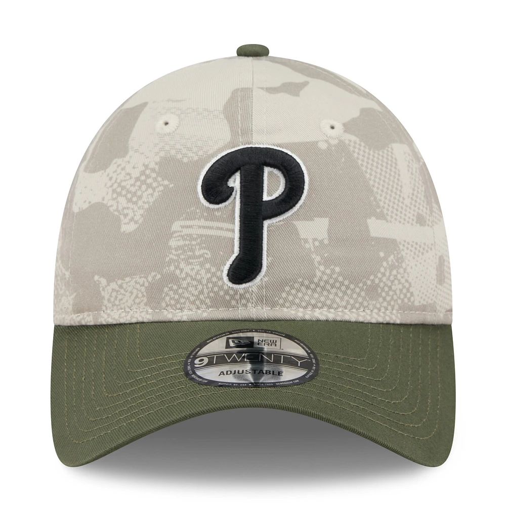 Men's New Era Light Beige/Olive Philadelphia Phillies 2025 Armed Forces Day 9TWENTY Adjustable Hat