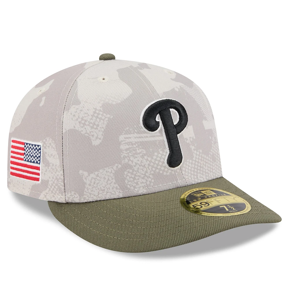 Men's New Era Light Beige/Olive Philadelphia Phillies 2025 Armed Forces Day Low Profile 59FIFTY Fitted Hat
