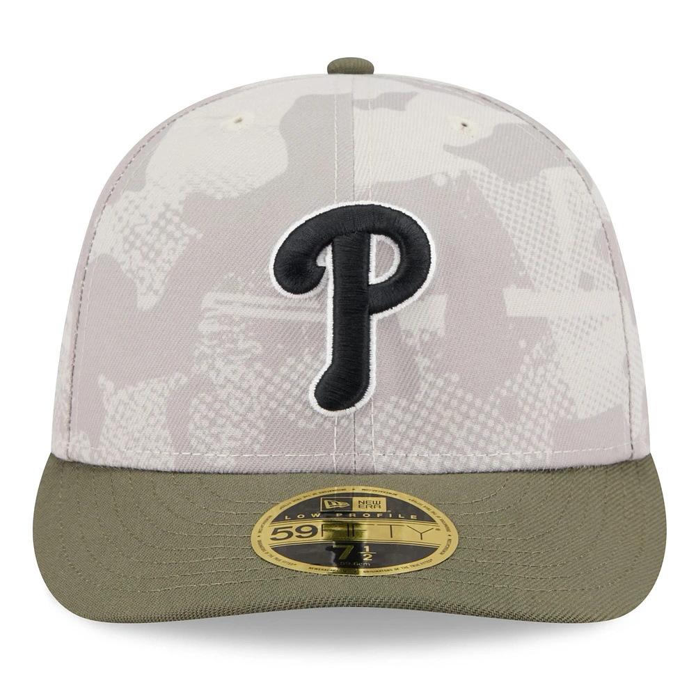 Men's New Era Light Beige/Olive Philadelphia Phillies 2025 Armed Forces Day Low Profile 59FIFTY Fitted Hat