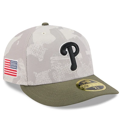 Men's New Era Light Beige/Olive Philadelphia Phillies 2025 Armed Forces Day Low Profile 59FIFTY Fitted Hat