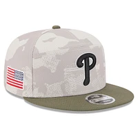 Men's New Era Light Beige/Olive Philadelphia Phillies 2025 Armed Forces Day Split Panel 9FIFTY Snapback Hat