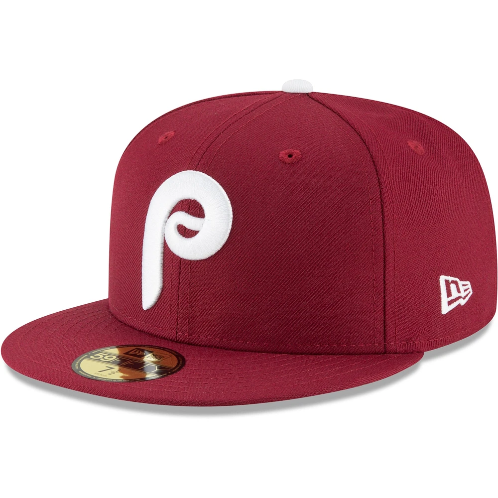 Men's New Era Maroon Philadelphia Phillies Cooperstown Collection Wool 59FIFTY Fitted Hat