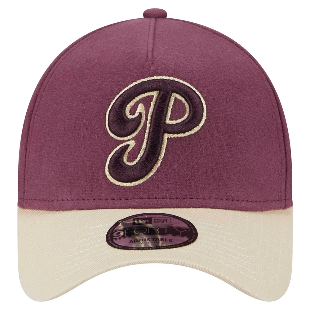 Casquette ajustable A-Frame 9FORTY en moleskine pour homme New Era Bordeaux Philadelphia Phillies