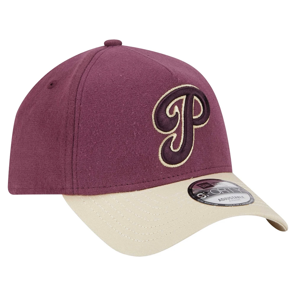 Men's New Era Maroon Philadelphia Phillies  Moleskin A-Frame 9FORTY Adjustable Hat