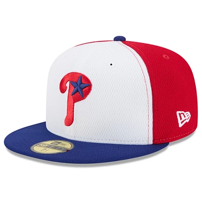 Casquette ajustée MLB Clubhouse 59FIFTY 2025 Philadelphia Phillies pour homme New Era rouge/bleu royal