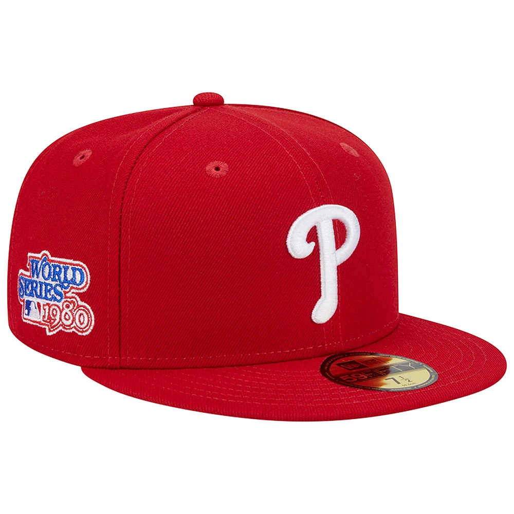 Casquette ajustée 59FIFTY des Phillies de Philadelphie 1980 la série mondiale New Era pour homme, couleur rouge