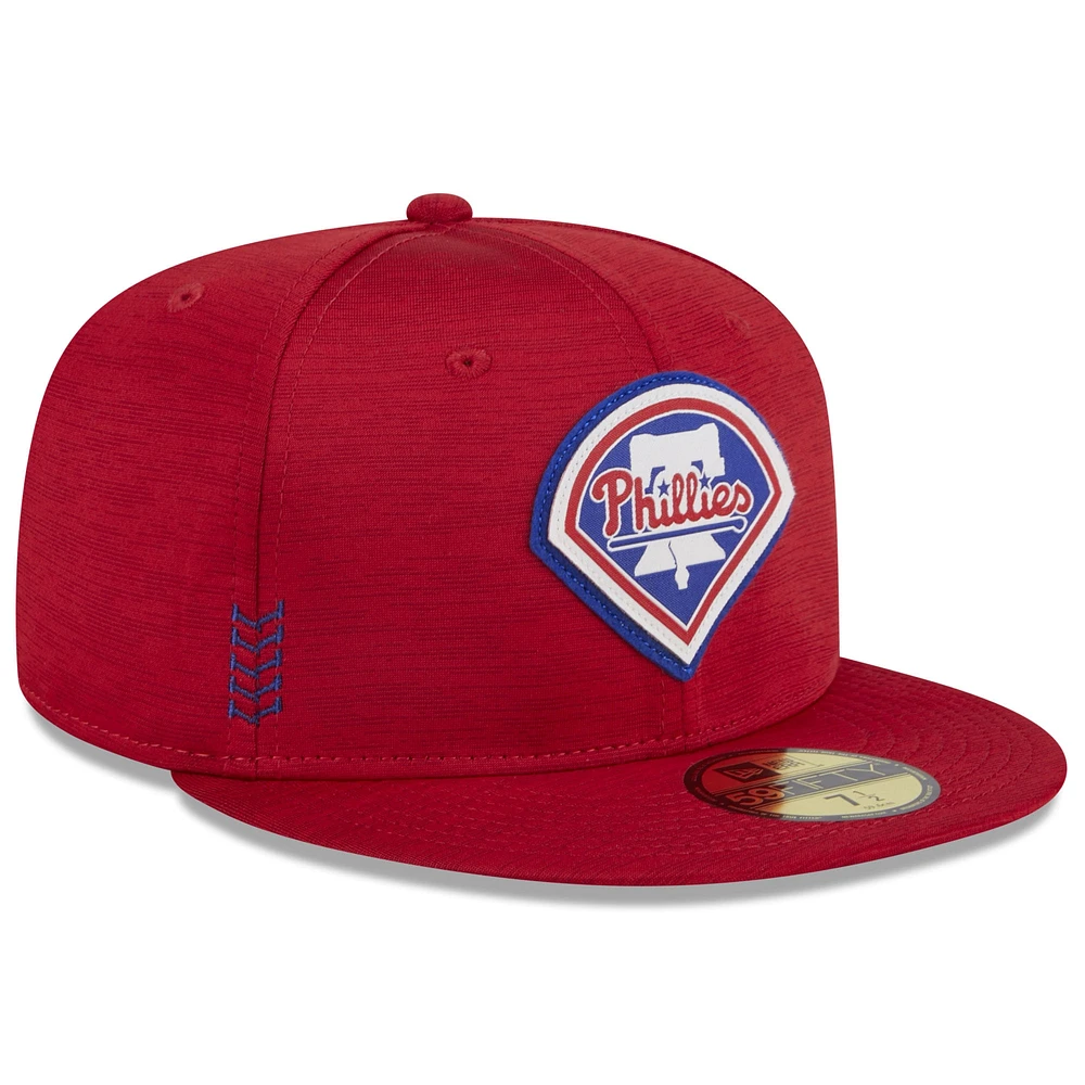 Men's New Era Red Philadelphia Phillies 2024 Clubhouse 59FIFTY Fitted Hat