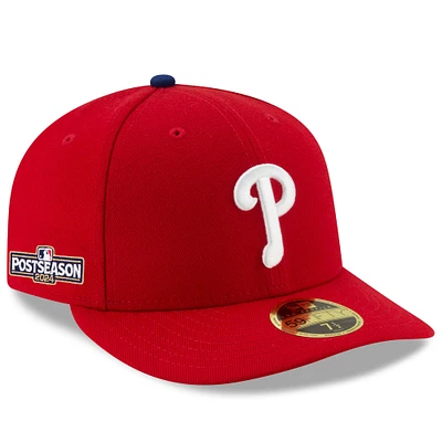 Men's New Era Red Philadelphia Phillies 2024 MLB Postseason Side Patch Low Profile 59FIFTY Fitted Hat