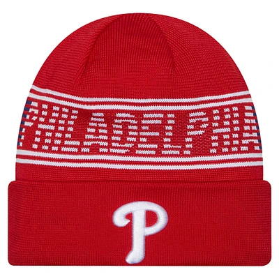 Bonnet en tricot à revers rouge pour homme de la collection Authentic Philadelphia Phillies de New Era