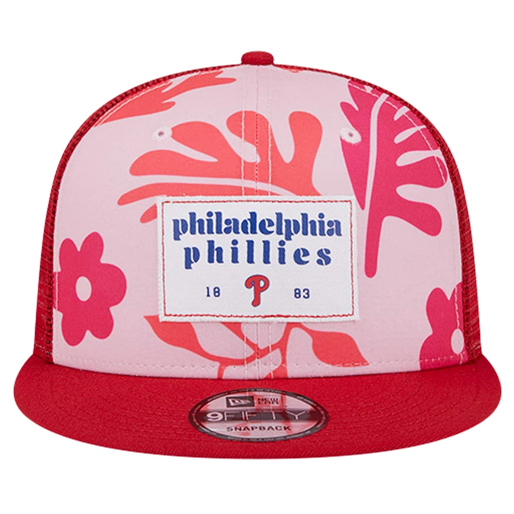 Men's New Era Red Philadelphia Phillies Bikini Bottom Trucker 9FIFTY Snapback Hat