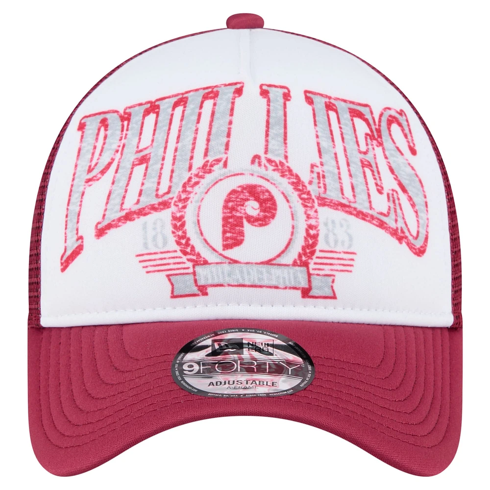 Men's New Era  Red Philadelphia Phillies Distressed 9FORTY A-Frame Adjustable Trucker Hat