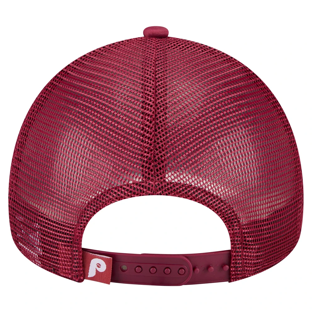 Men's New Era  Red Philadelphia Phillies Distressed 9FORTY A-Frame Adjustable Trucker Hat