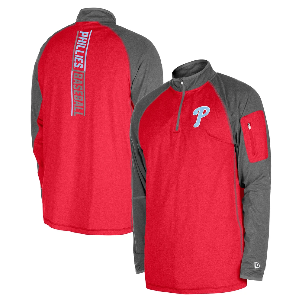 Men's New Era Red Philadelphia Phillies Father's Day Raglan Quarter-Zip Top