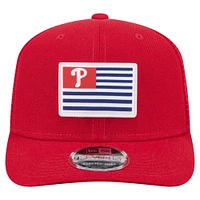 Casquette extensible à bouton-pression New Era rouge 9SEVENTY pour homme, motif drapeau des Phillies de Philadelphie
