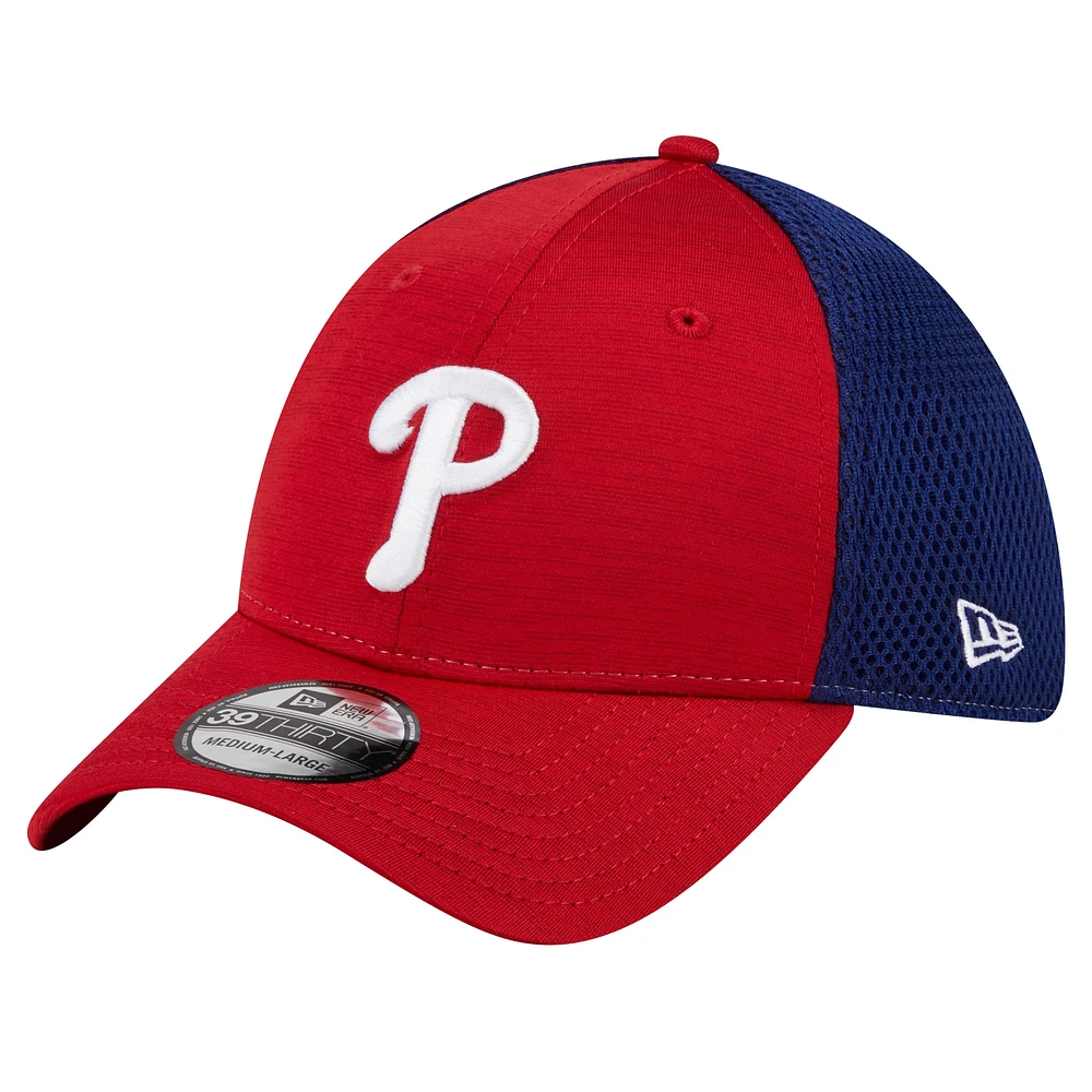 Casquette flexible rouge Philadelphia Phillies Neo 39THIRTY New Era pour hommes