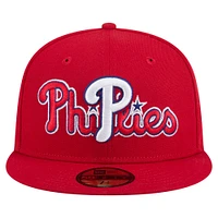 Men's New Era Red Philadelphia Phillies Overlap 59FIFTY Fitted Hat