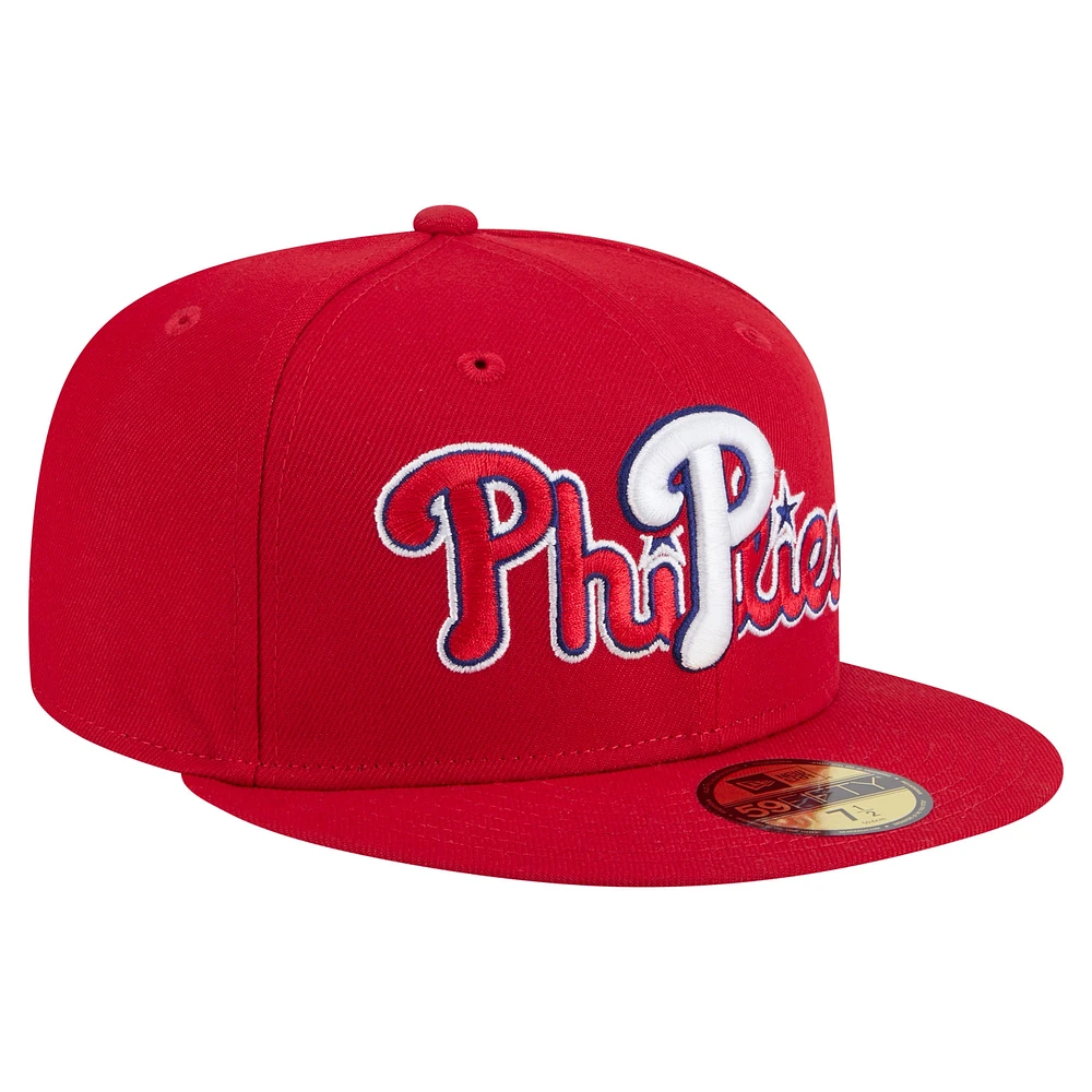 Men's New Era Red Philadelphia Phillies Overlap 59FIFTY Fitted Hat