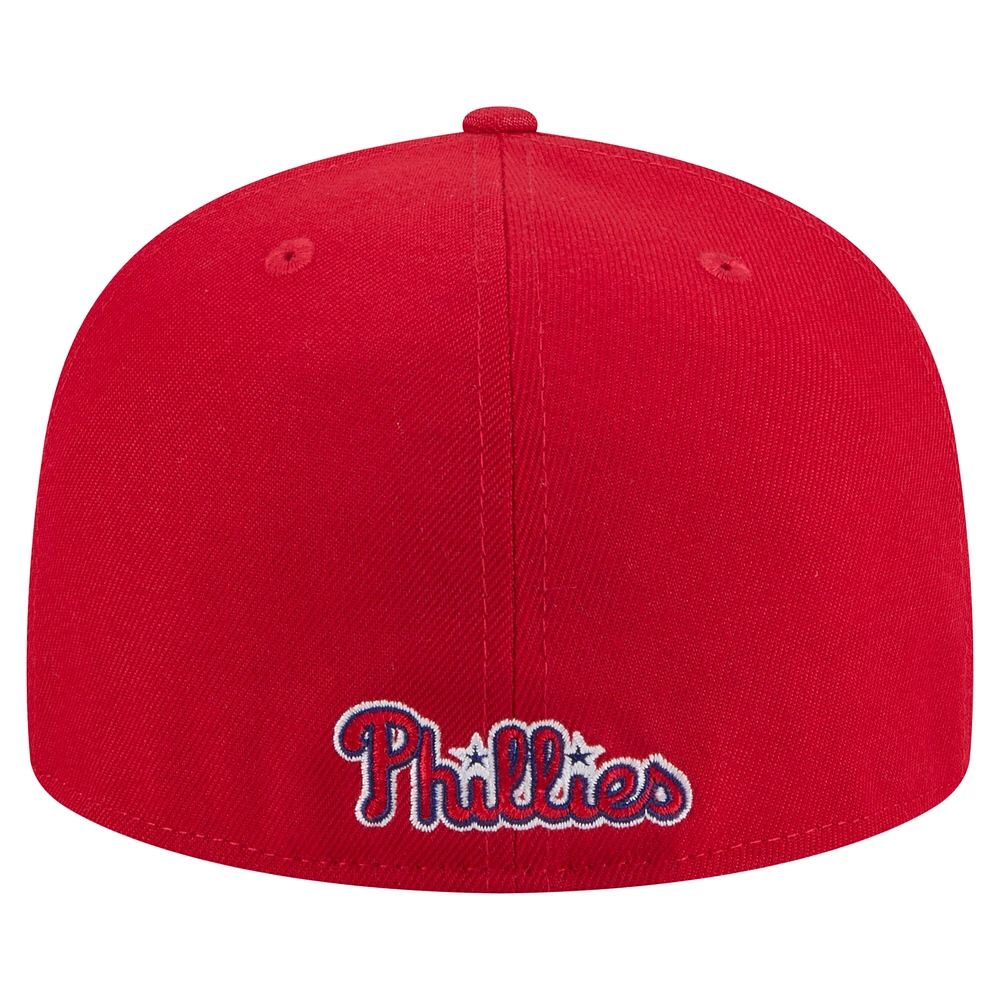 Men's New Era Red Philadelphia Phillies Overlap 59FIFTY Fitted Hat