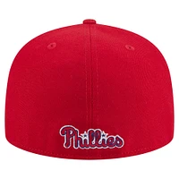 Men's New Era Red Philadelphia Phillies Overlap 59FIFTY Fitted Hat