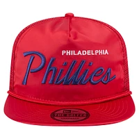 Casquette de golf ajustable rétro en satin rouge des Philadelphia Phillies pour homme de New Era
