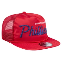 Casquette de golf ajustable rétro en satin rouge des Philadelphia Phillies pour homme de New Era