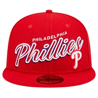 Men's New Era Red Philadelphia Phillies Script Sided 59FIFTY Fitted Hat