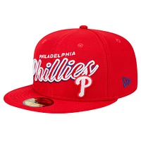 Men's New Era Red Philadelphia Phillies Script Sided 59FIFTY Fitted Hat