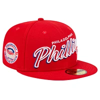 Men's New Era Red Philadelphia Phillies Script Sided 59FIFTY Fitted Hat