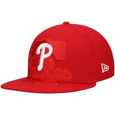 Casquette ajustée 59FIFTY rouge avec logo Shadow des Phillies de Philadelphie New Era pour hommes