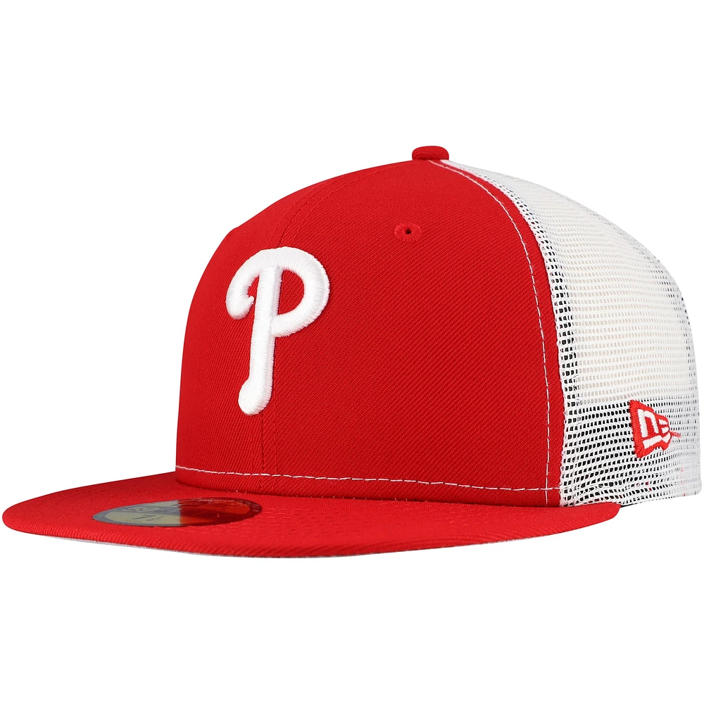 Casquette ajustée de camionneur 59FIFTY couleur rouge l'équipe des Phillies Philadelphie New Era pour hommes