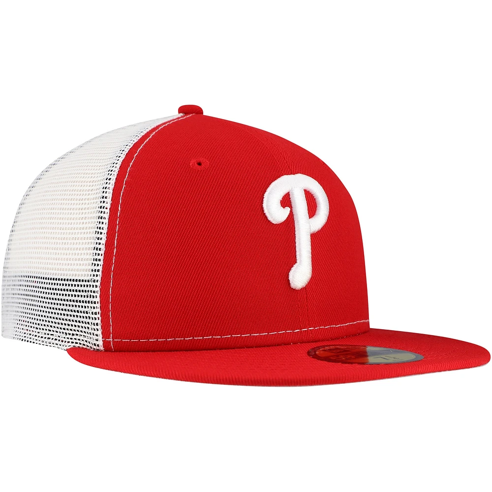 Men's New Era Red Philadelphia Phillies Team Color 59FIFTY Trucker Fitted Hat