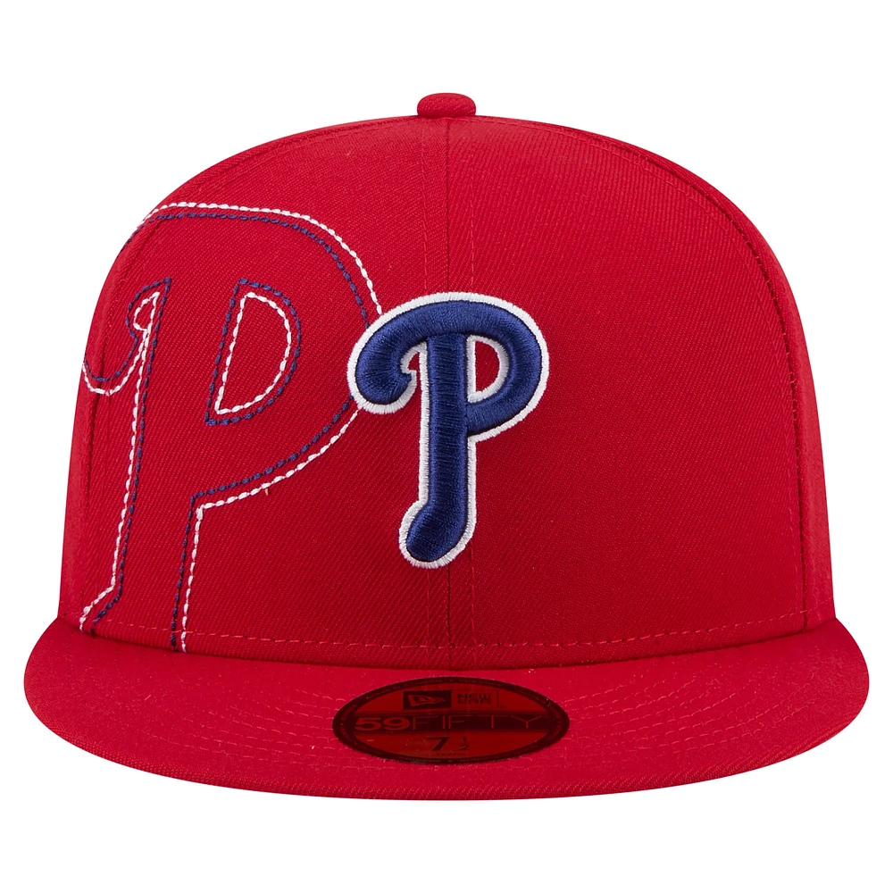 Men's New Era Red Philadelphia Phillies Yarn Stitch 59FIFTY Fitted Hat
