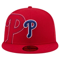 Men's New Era Red Philadelphia Phillies Yarn Stitch 59FIFTY Fitted Hat