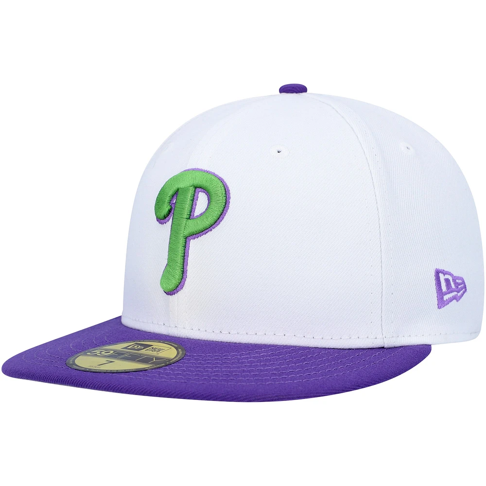 Casquette ajustée 59FIFTY pour homme des Phillies de Philadelphie 2008 avec écusson latéral New Era, blanc