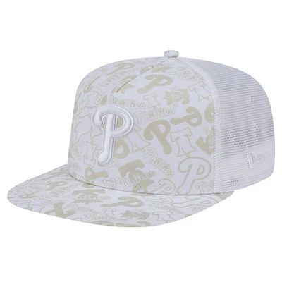 Men's New Era White Philadelphia Phillies Logo Dunes A-Frame Trucker 9FIFTY Snapback Hat