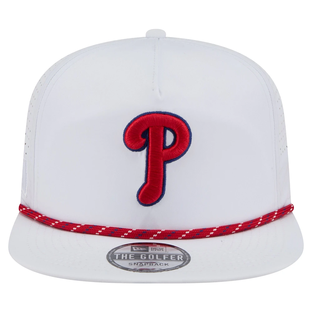 Men's New Era White Philadelphia Phillies Perforated Golfer Snapback Hat
