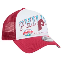 Casquette réglable de camionneur A-Frame blanche avec mot-symbole rétro des Phillies de Philadelphie New Era pour hommes